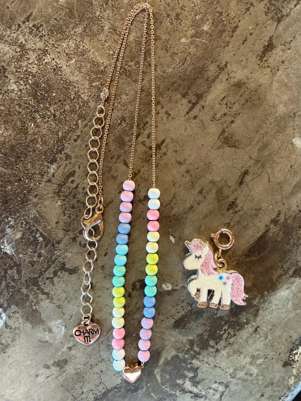 Kids Rainbow Beaded Necklace with Unicorn Charm